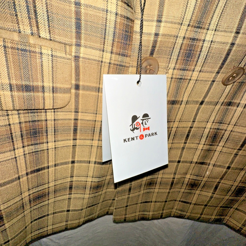 NWT Kent & Park Gold Plaid Double Breasted Suit 42L Jacket & 36L Pants - Picture 3 of 16